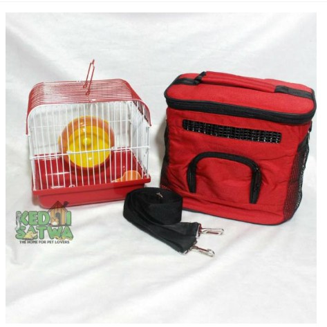Travel Cage Tas Jalan jalan Sugar Glider Landak Mini Hamster Warna Merah Cerah