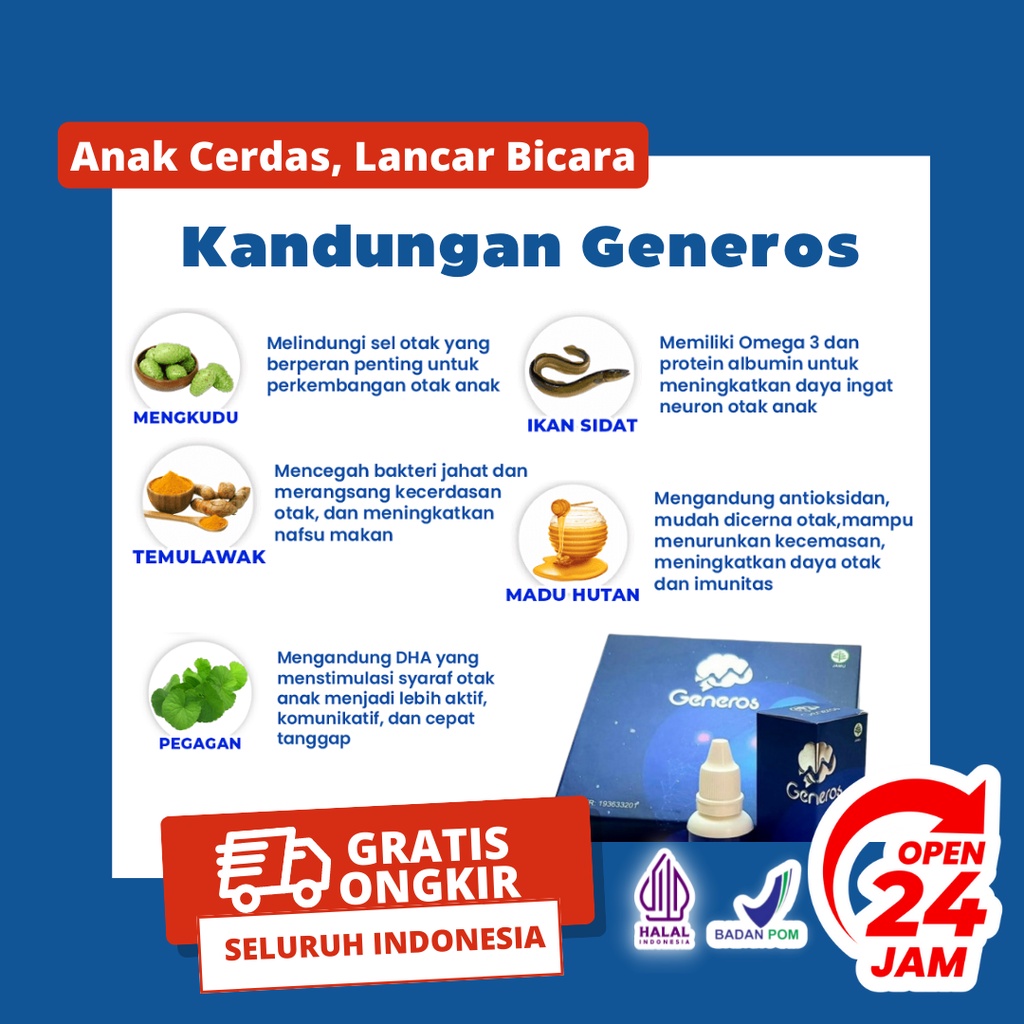 2 BOX GENEROS 100% ORIGINAL 2 BOX | Vitamin Nutrisi Otak Anak Speech Delay Ori Telat Bicara Ampuh Menutrisi Otak Anak Secara Alami Tanpa Efek Samping Mencerdaskan Anak GENEROS