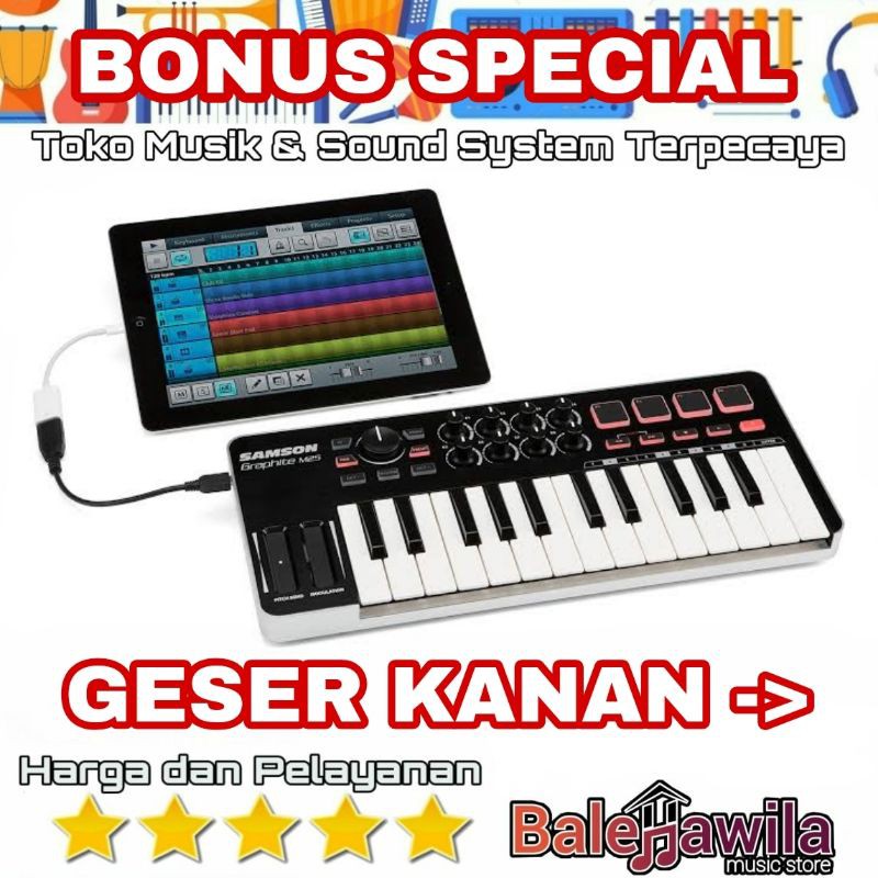 Mini Keyboard Midi Controller Samson Graphite M25 M 25 25-Keys ORIGINAL Garansi Resmi