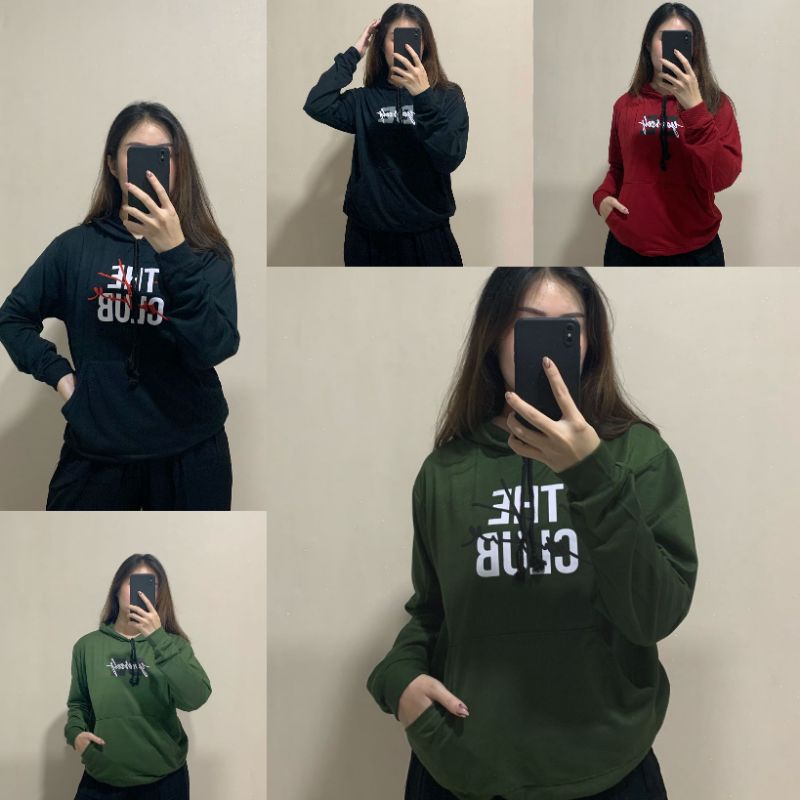 Sweater Hoodie basic wanita polos oversize