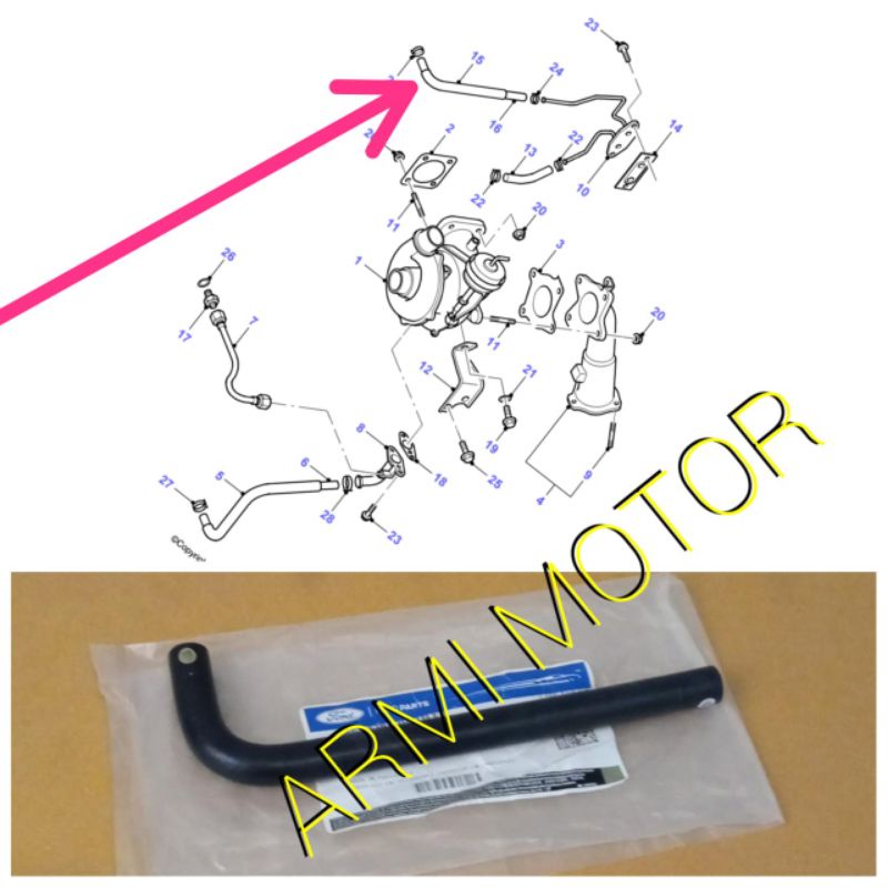 Selang Hose Pipa Air Turbo Ford Everest Ranger 2.5 cc 3.0 cc TDCI Genuine Ford HOSE,WATER-T/C WATER