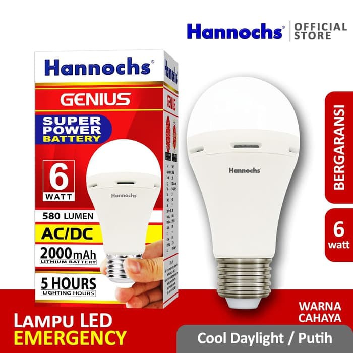 HANNOCHS Lampu Led Emergency Genius 6 Watt / Lampu LED AC/DC / Lampu Darurat