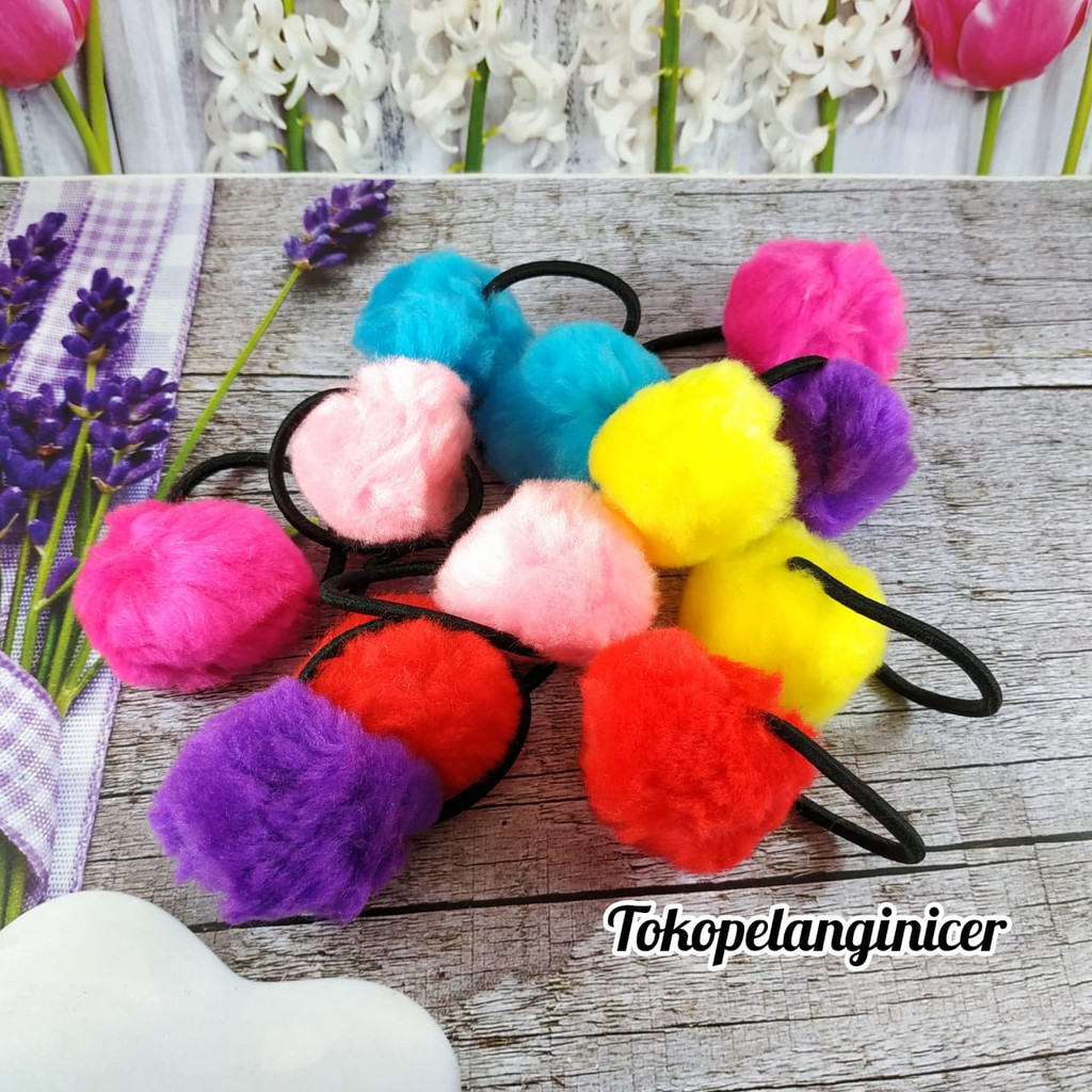 Kuncir Rambut / Karet Rambut Model  Pompom Bulat Tokopelanginicer