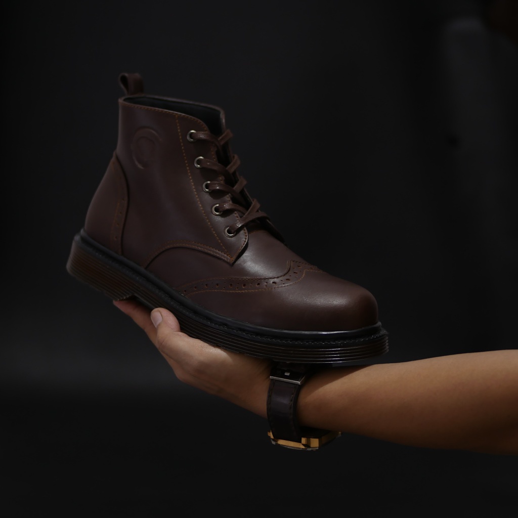 PELLIFE BROWN ORIGINAL x GREATA Sepatu Kulit Sapi Asli Pria Boots Coklat Tinggi Tali Casual Semi Formal Vintage Klasik Jalan Hangout Kuliah Kerja Kantor Classic Boot Genuine Leather Shoes Motor Touring Footwear Big Size Ukuran Besar Jumbo 44 Keren Branded