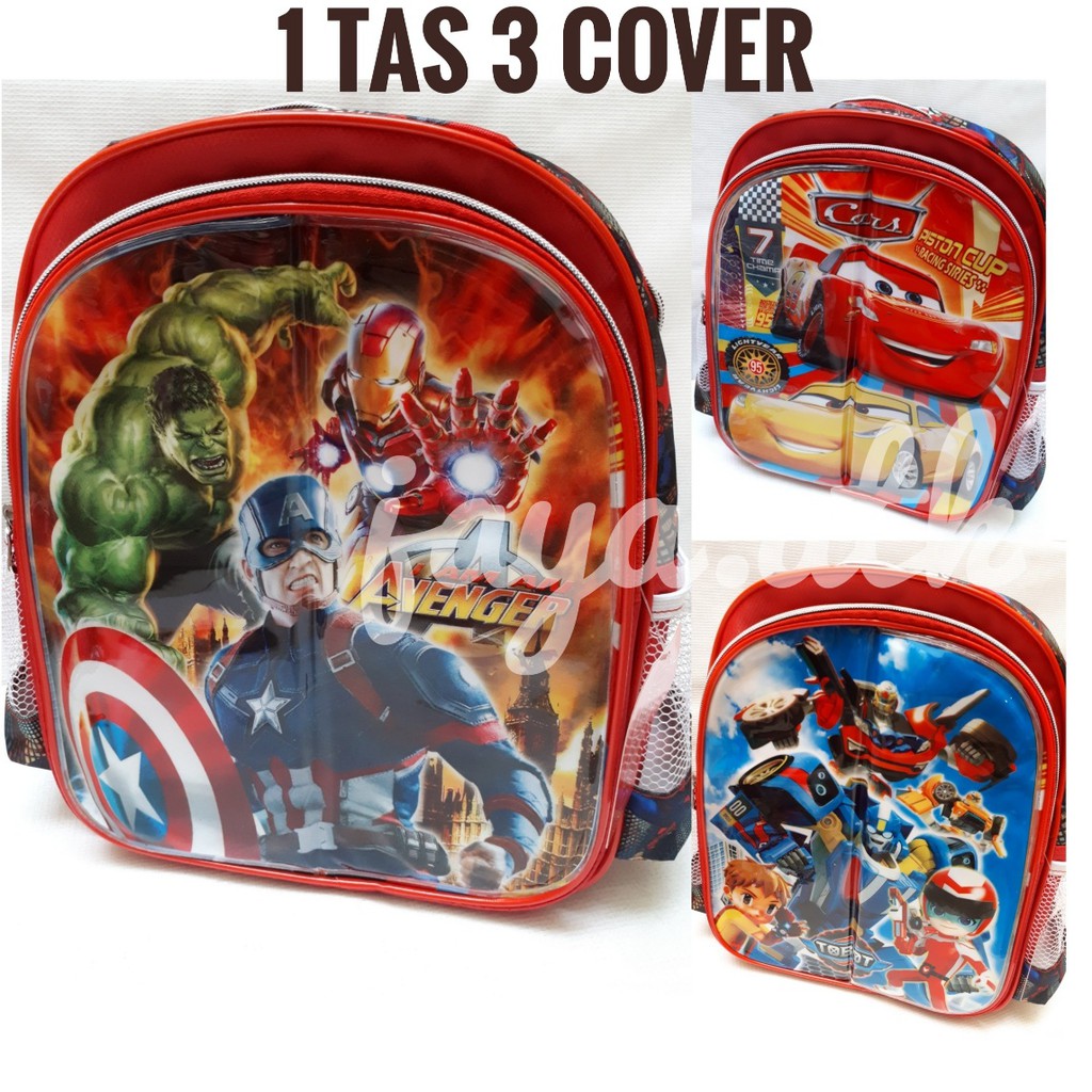 Tas Anak Sekolah 3 Motif Cover - Tas Ransel Anak Avenger Spiderman Tayo Dll