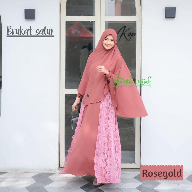 Baju fashion gamis syari perempuan wanita muslimah dewasa Set Brukat Salur ORI by Mumtaz hijab