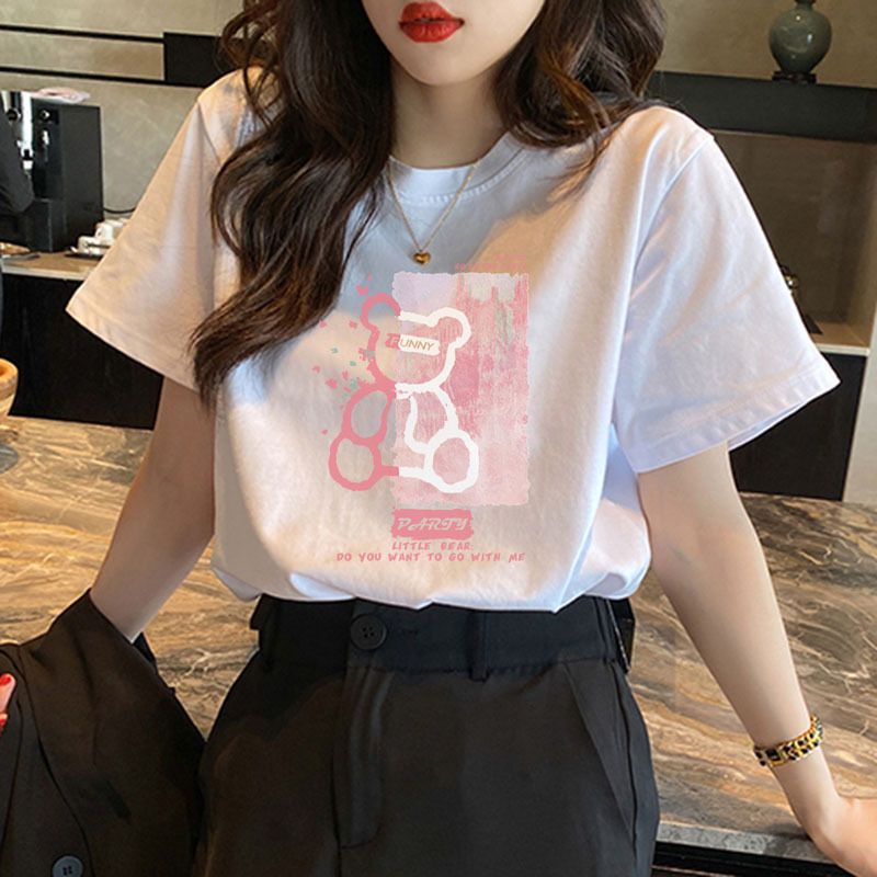 [littlecrab] Kaos Oversize Teddy Bear Funny Let Us Go To The Party Two Tone Hitam Putih Pink Kaos Tumblr Tshirt Lucu Gambar Beruang Imut Lucu T-shirt Little Bear Berkualitas Korean Style