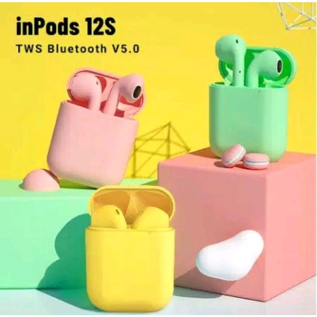 Headset Bluetooth i12 Macaron Original Android iOS Earphone Murah Promo