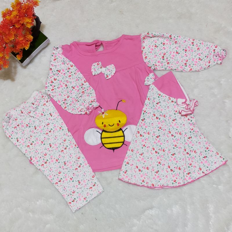 Baju Muslim Bayi AngsaTerdapat Jilbab Baby Lucu Umur 3 6 9 12 15 18 Bulan Bahan Kaos Halus