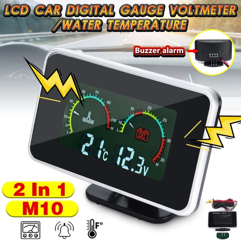 2in1 LCD Digital Pengukur Temperatur Air Voltmeter Tekanan Udara