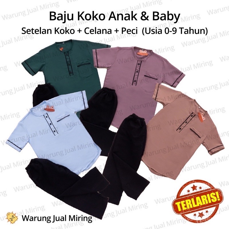 KOKO ANAK SETELAN CERIAKID Setelan koko kurta anak tanpa peci Setelan Anak Baju Koko Celana Panjang Kemeja Kurta Sarung Polos Kain Katun Laki Cowok Newborn Baby Bayi TK SD Sekolah Madrasah Pesantren Muslim Islam Warna Remaja Kokoh Umur Usia