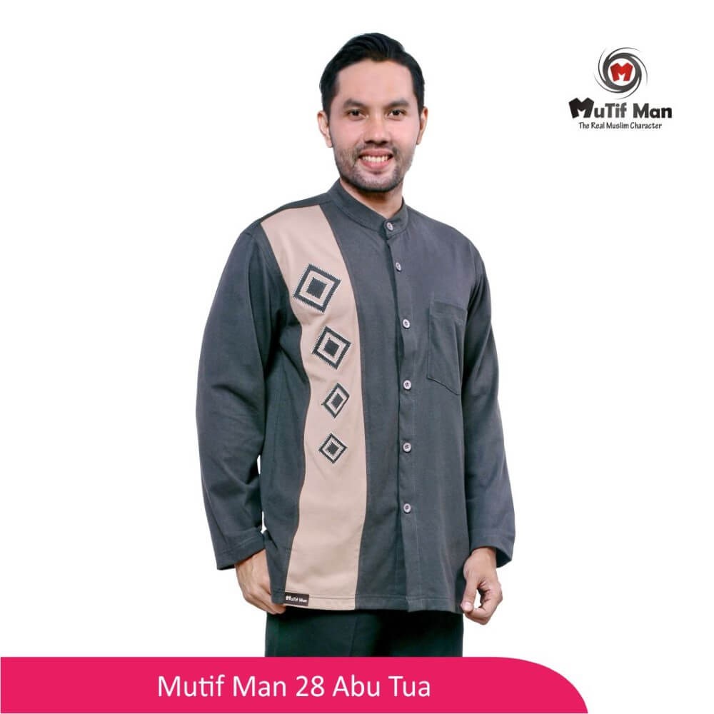 Baju Koko Mutif MTIF - MM0028A Abu Tua - Coklat Susu