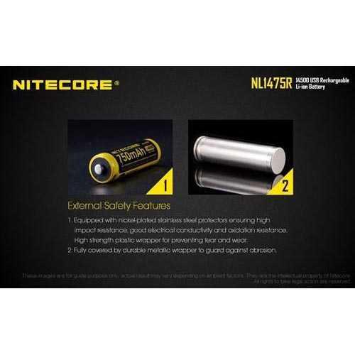 Best Seller ! NITECORE 14500 Micro USB Rechargeable Li-ion Battery 750mAh - NL1475R