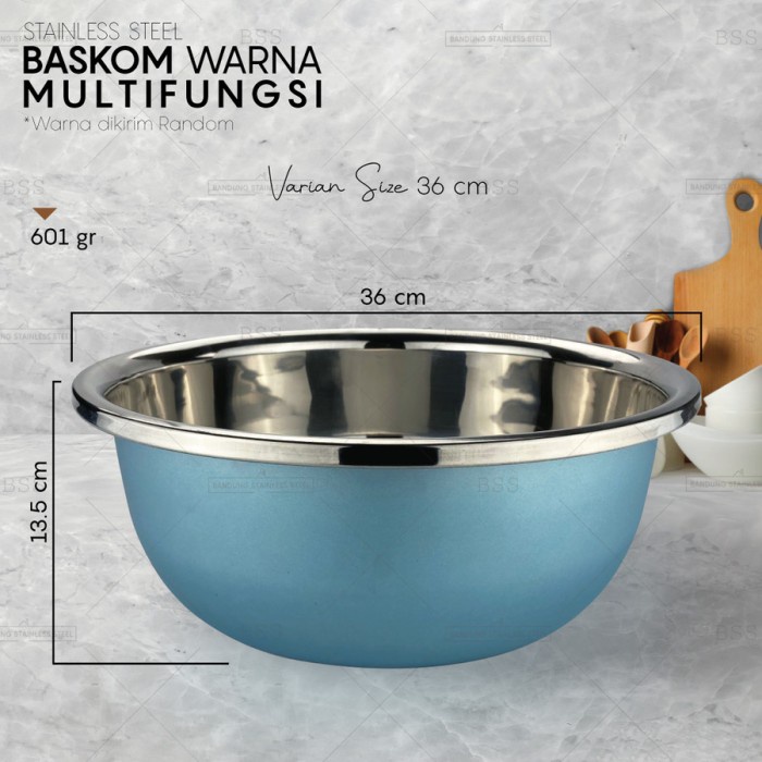 Baskom Besar Warna 36cm Random Multi Fungsi Cuci Sayur Wadah Makanan Mixing Adonan Stainless