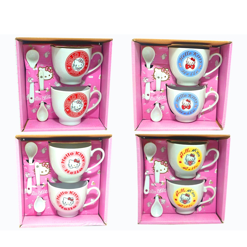 Set Gelas Keramik Kopi Hellokitty (2 Pcs) dengan Sendok GLASS