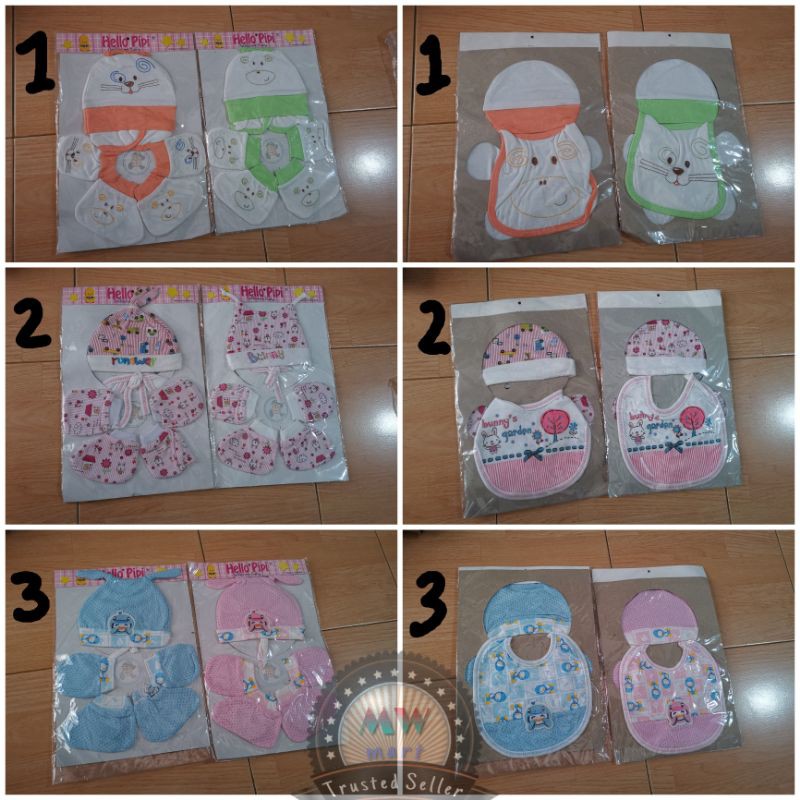Topi dan sarung tangan bayi dengan celemek - topiset bayi