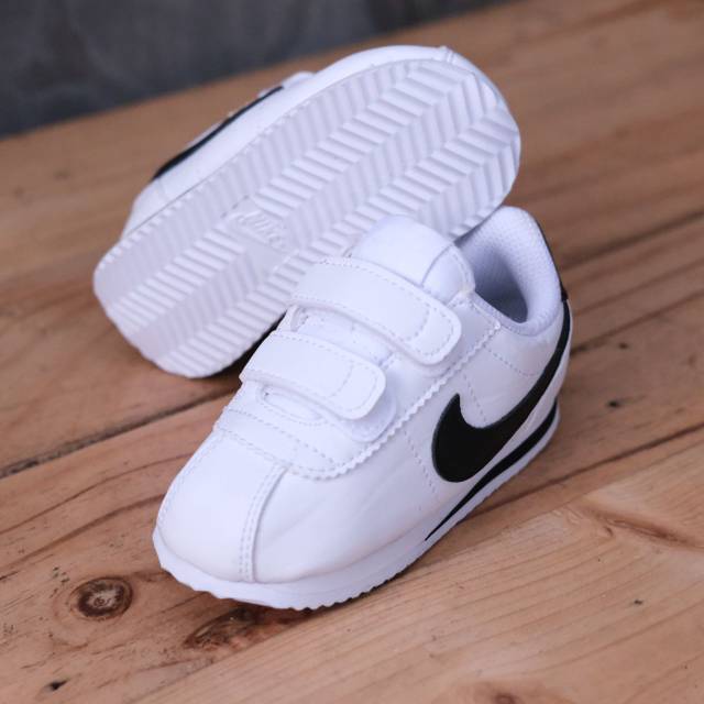 Sepatu Anak Nike Kids Cortez TD White Black Velkro/Perekat Original