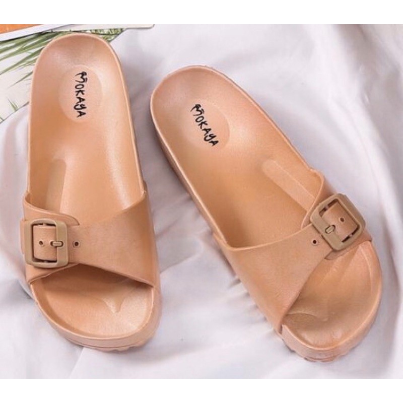 [BEST SELLER] Sandal Slop Jelly Wanita Gesper Simple Casual Cantik Import Mokaya/Sz 36-40 (B-2171-53)-Cream Peach