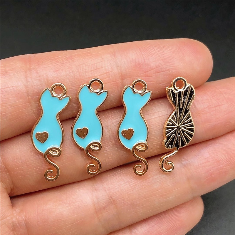 4pcs Liontin Enamel Bentuk Kucing Bahan Alloy Charms