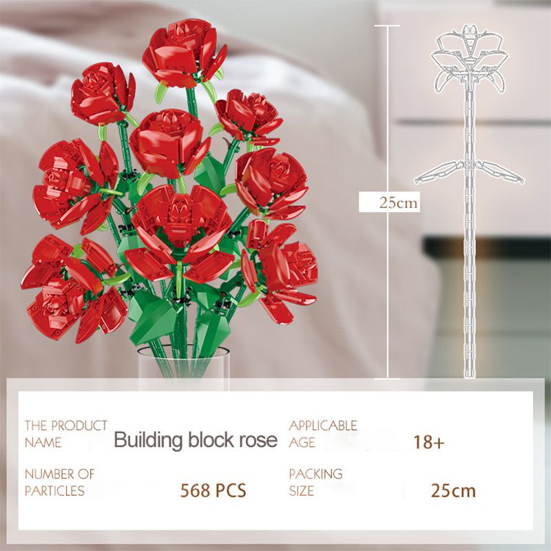 Mainan block Bunga | Flower Bouquet Botanical particle Block Bunga Rose building blocks Dekorasi