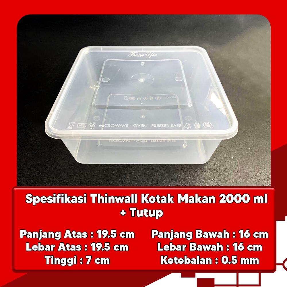 Kotak Makan Plastik 2000 ml Persegi / Thinwall 2000 ml Kotak Makan Persegi Murah