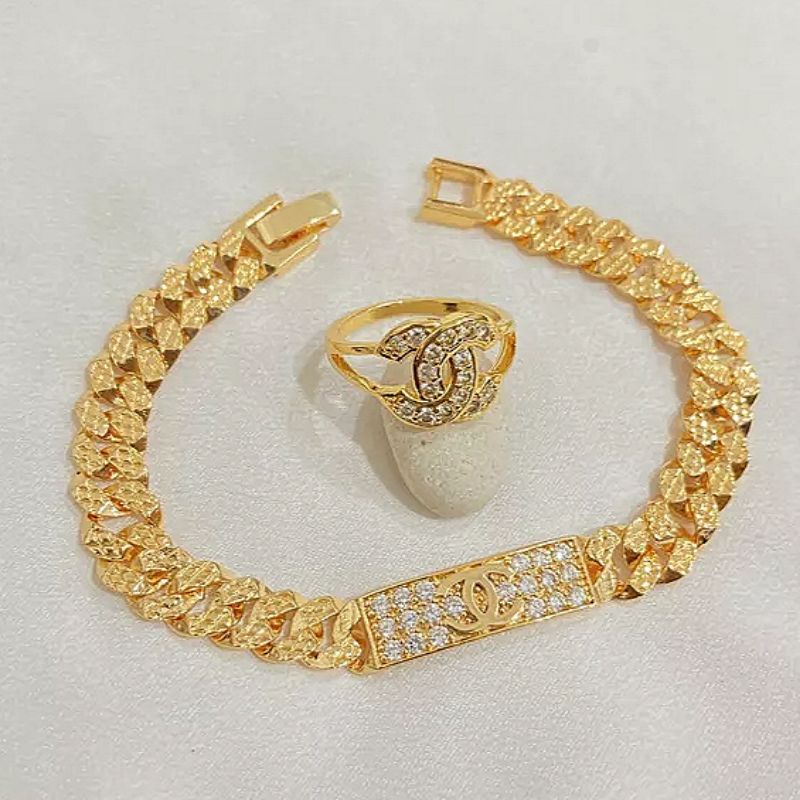 Gelang Dewasa Rantai Free Cincin Berlapis Emas 24 k Anti Karat