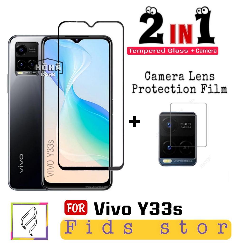 PROMO 2in1 Tempered Glass VIVO Y33s Full Layar kaca List Hitam Free Camera Glass