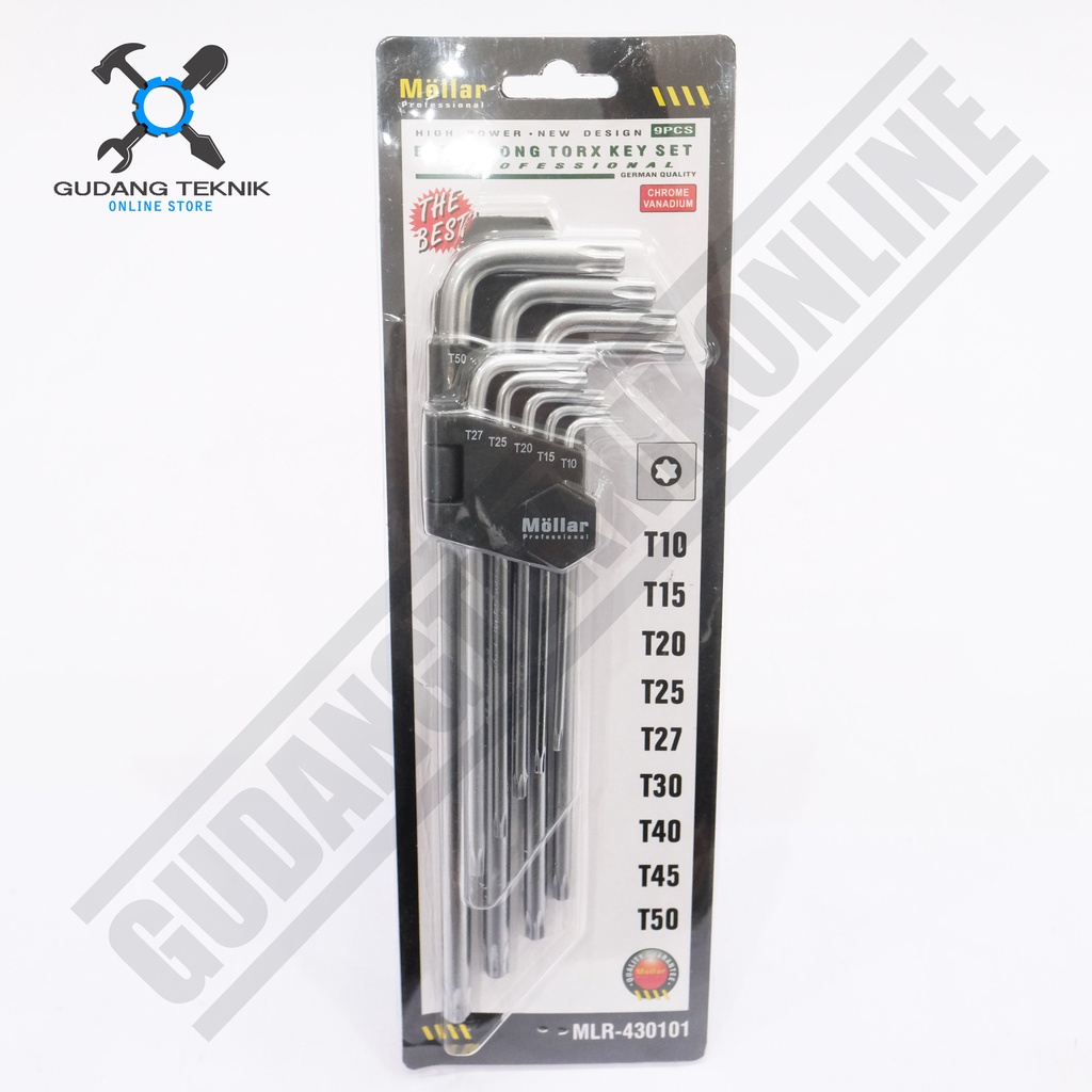 Kunci L Bintang Panjang Set 9pcs MOLLAR MLR430101 / L Torx Extra Long Key Set