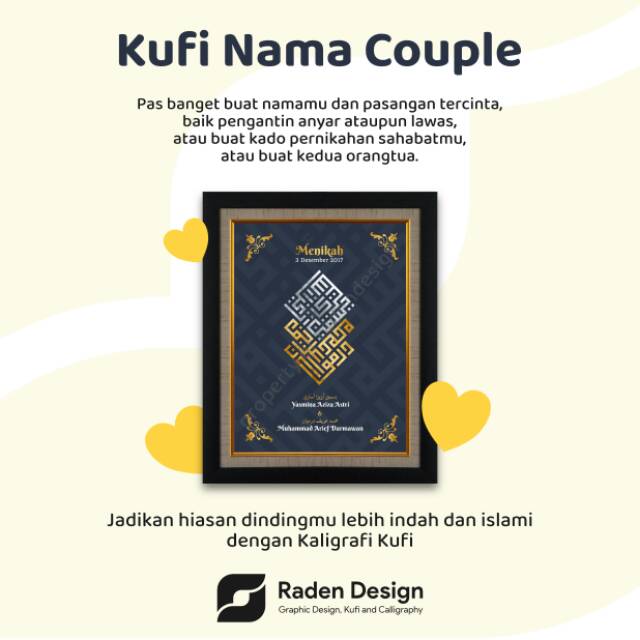 Hiasan Dinding Kaligrafi Kufi custom Nama