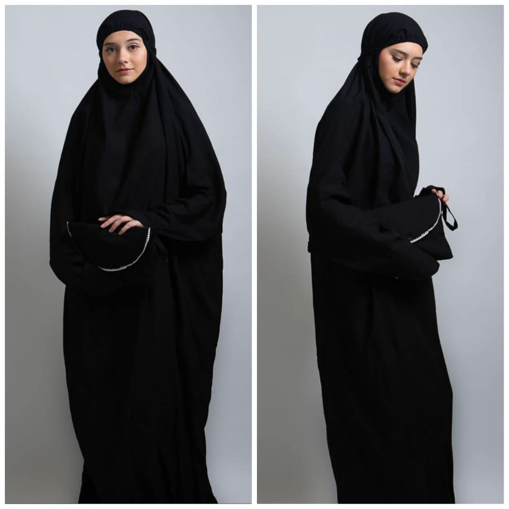 Kemuning Mukena Plain Black | Mukena Polos Hitam Jumbo | Mukena Jumbo Rayon