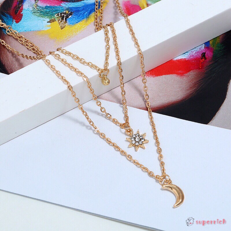 kalung choker rantai 3 layer warna gold