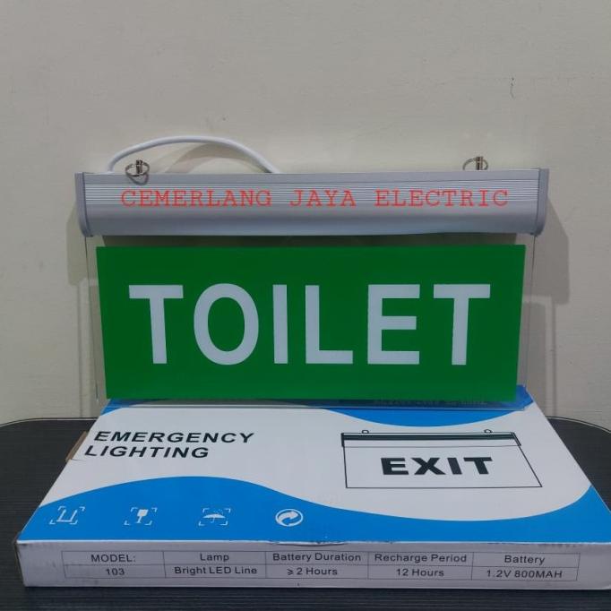 Lampu Emergency LED tulisan "TOILET" Mika/Acrelyc Hijau