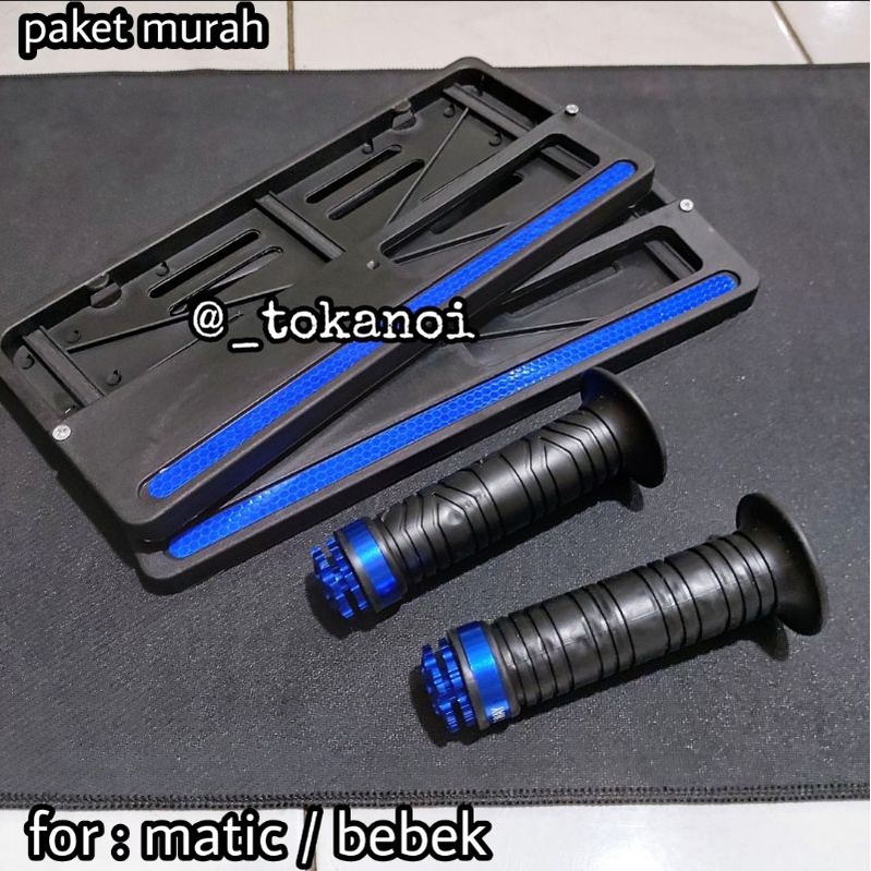 Paket murah dudukan plat nomor motor+grip ring universal honda yamaha suzuki kawasaki