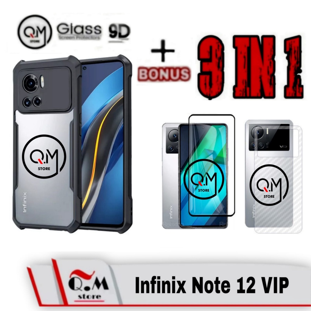 Paket 3 in1 Case Infinix Note 12 VIP Airbag Shockproof Transparent