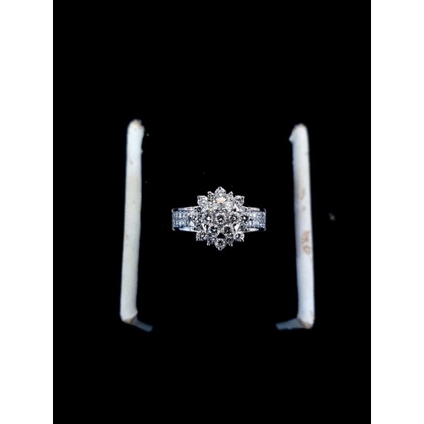 cincin motid lotus bunga emas putih berlian asli