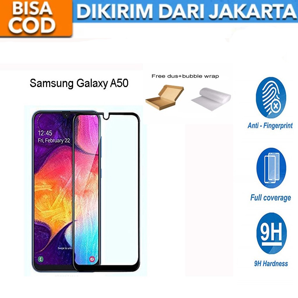 Samsung Galaxy A50 Full Cover / Full Screen Tempered Glass Screen Protector Anti Gores