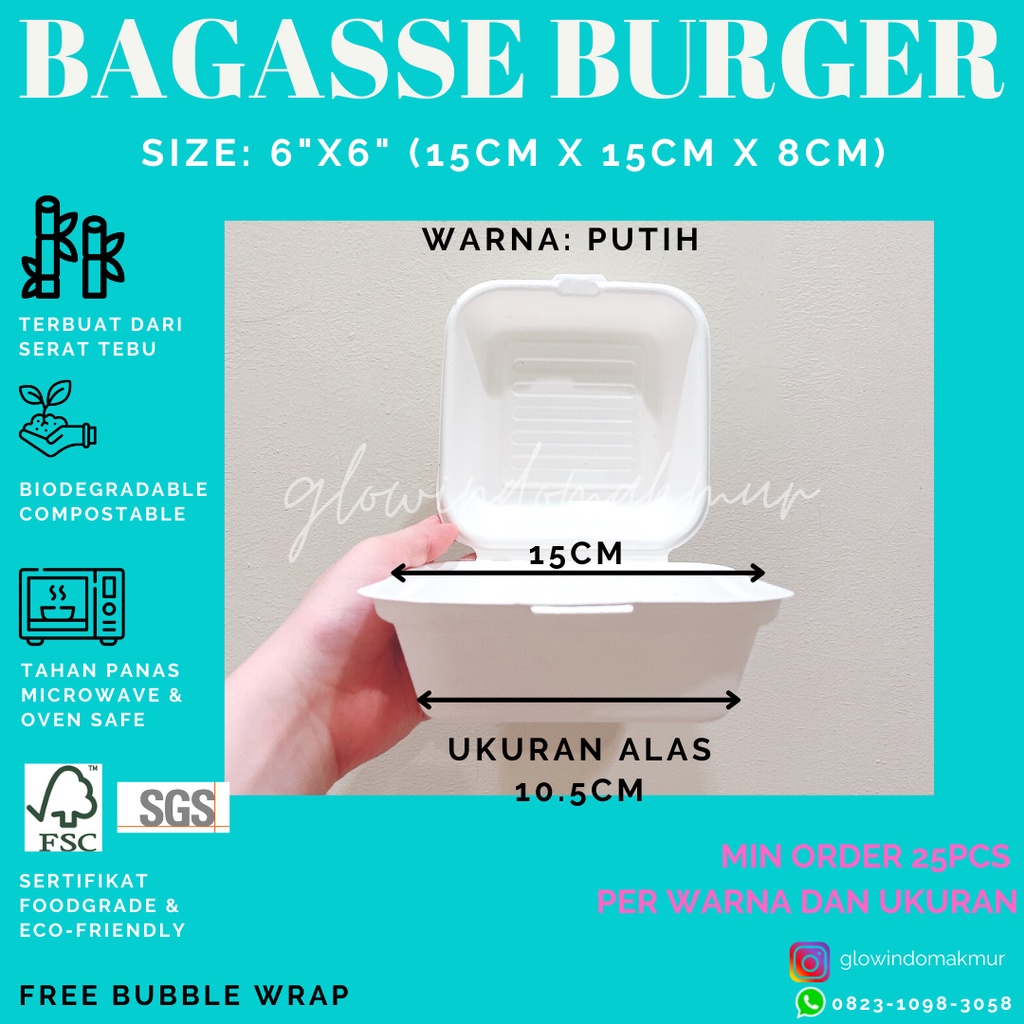 Bagasse Box Bento Cake Burger 15cm x 15cm 6inch 6