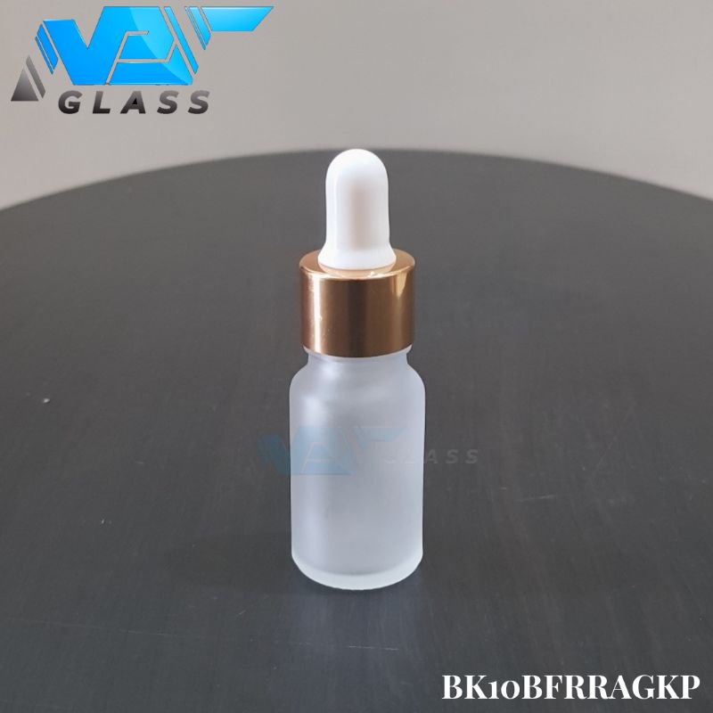 botol kaca pipet 10ml bening frosted doff - ring almunium gold