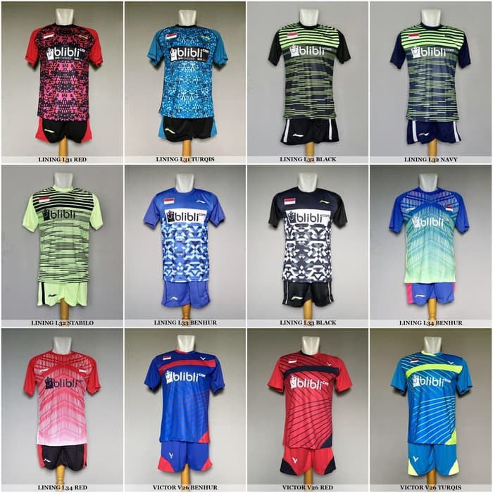 Baju Kaos Olahraga Jersey Badminton Setelan Bulutangkis Lining Victor