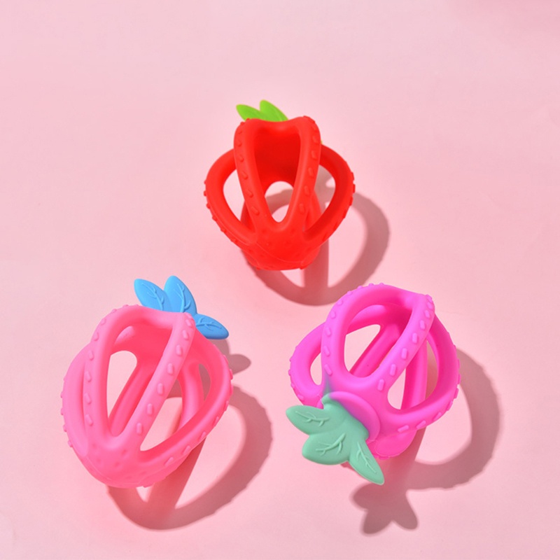 Mary Mainan Teether Bentuk Strawberry Bahan Silikon Untuk Bayi