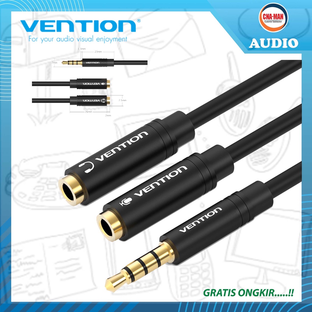 Vention Kabel Splitter Audio Mic 3.5mm Male to 2 Female Earphone