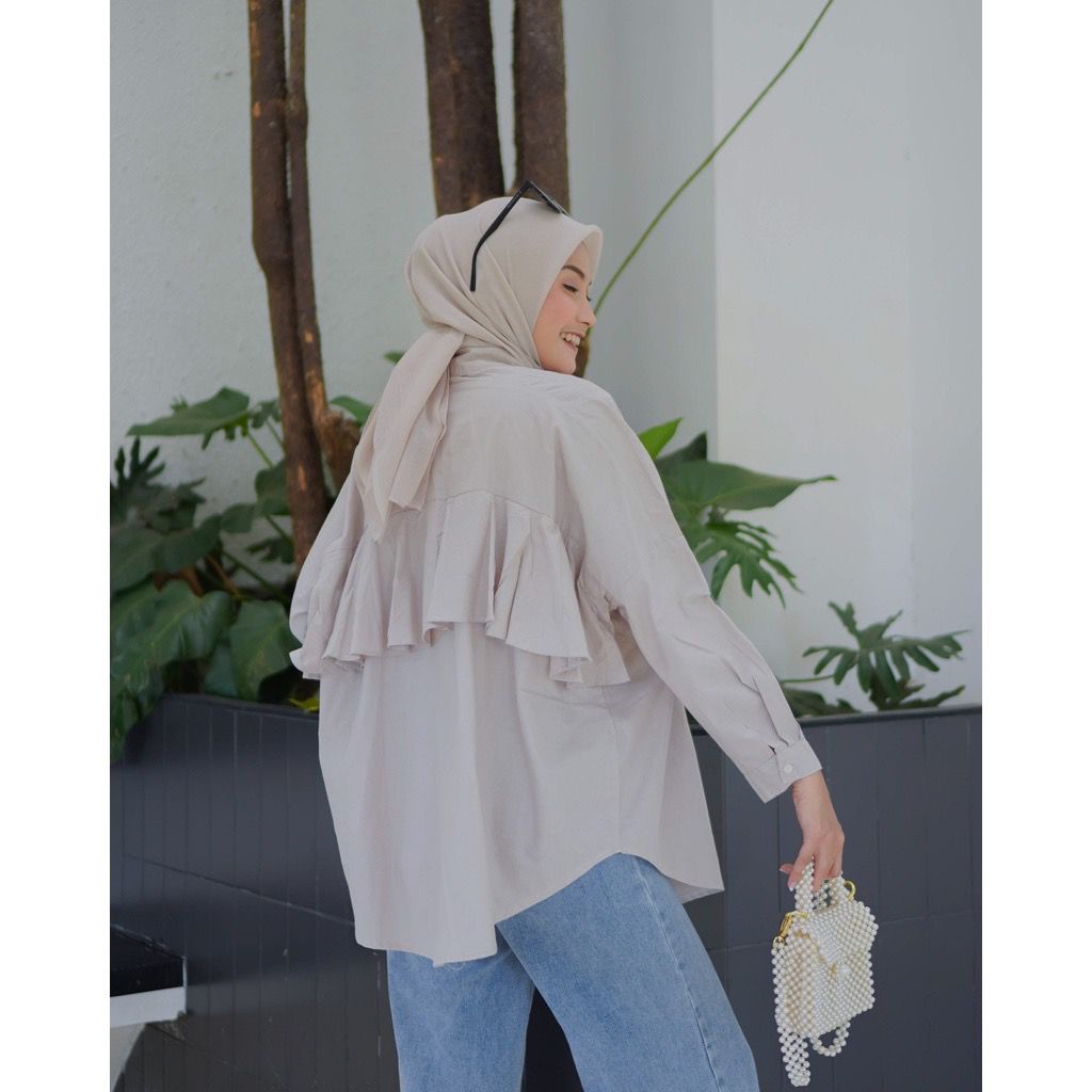 1KG MUAT 5PCS | DUMA ARA BACK RUFFLE OVERSIZE TOP SHIRT HITS FASHION GROSIR WANITA TERBEST SELLER OOTD SELEBGRAM