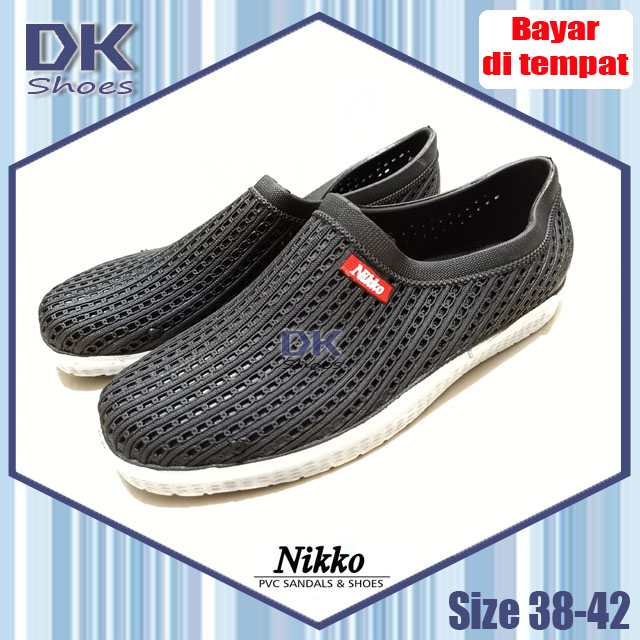 Nikko / Dulux 30-35 38-43 Sepatu karet Selop Hitam Pria Karet / Tahan Air / Slip On