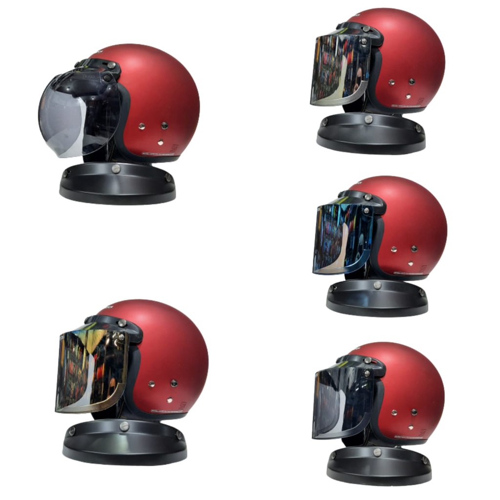 Helm Cargloss CFM Retro Original Merah Maroon Doff Kaca Datar Cembung