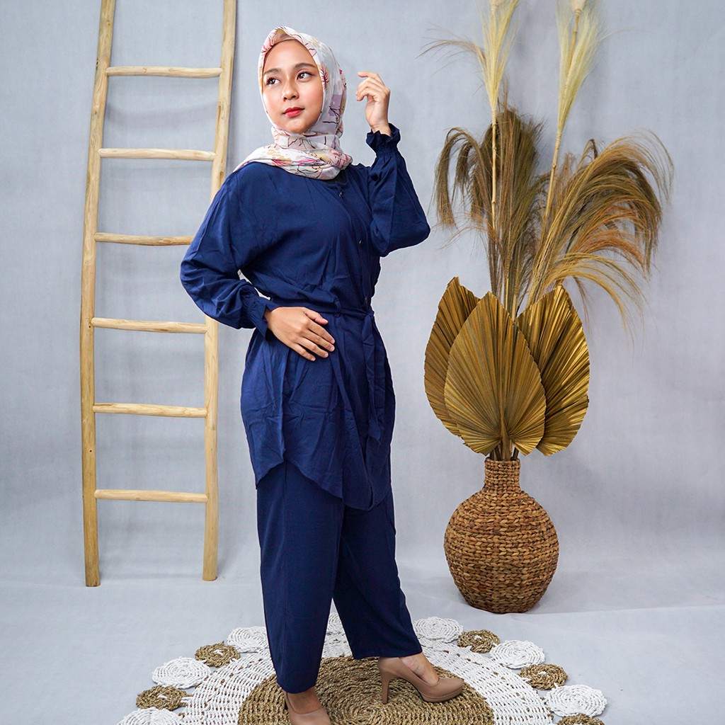 BAJU ONE SET WANITA POLOS RAYON PREMIUM LENGAN PANJANG