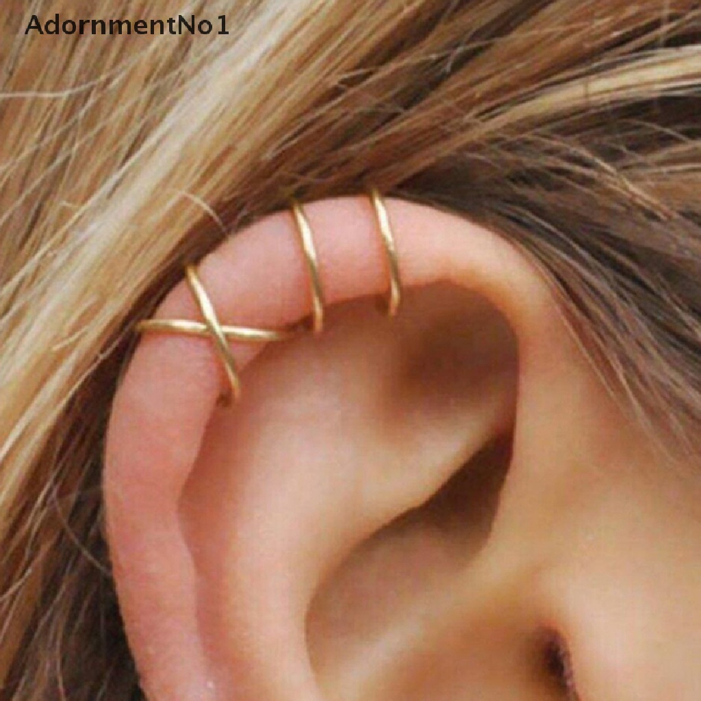 (AdornmentNo1) 5pcs / set Anting Klip Tanpa Tindik Aksen Rantai Untuk Perhiasan Wanita