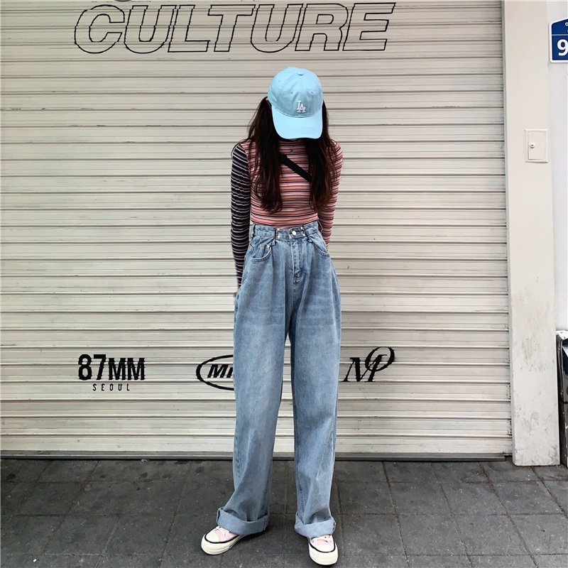high waist longgar pengecil celana bahan wanita
