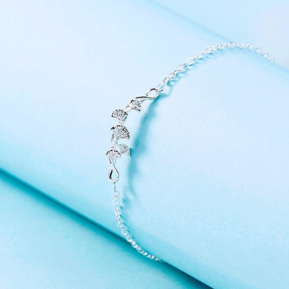 Gelang Liontin Daun Ginkgo Bunga Warna Silver Untuk Pasangan