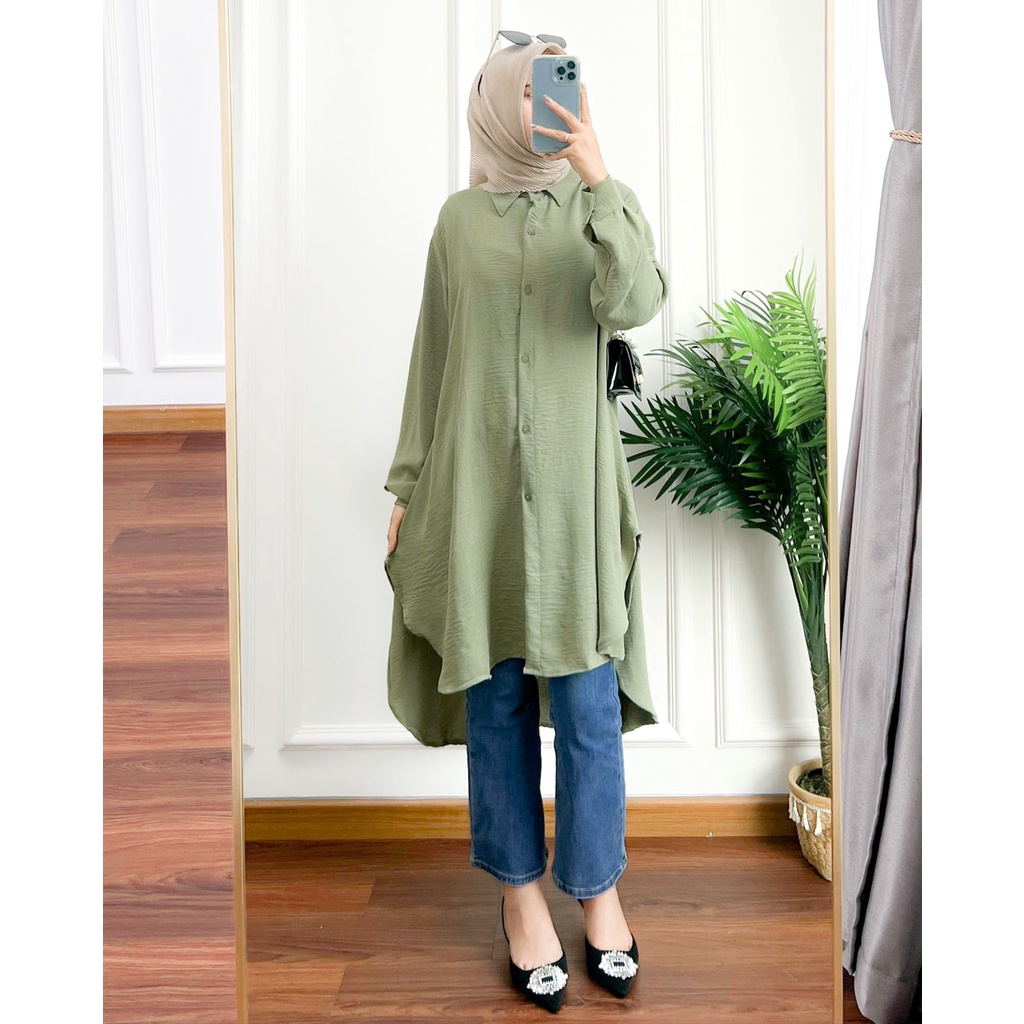 Ivana Tunik Jumbo LD 116 / Kemeja Atasan Wanita OVERSIZE Lengan Panjang Bahan Cotton Crinkle