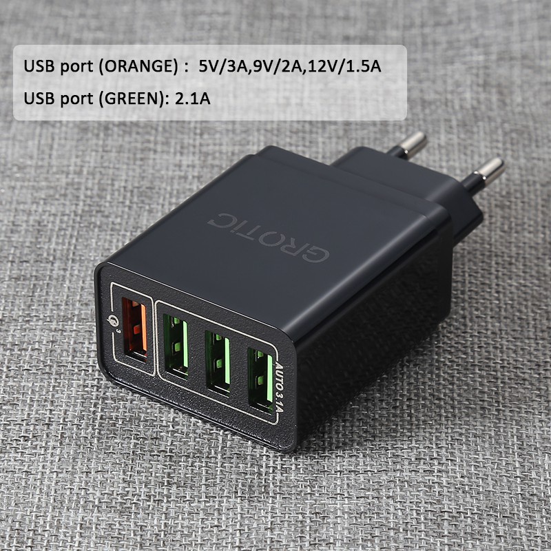 GROTIC Kepala Charger Quick Charge QC3.0 4USB Port Mobile Adaptor BK-376 + Kabel Data Charger